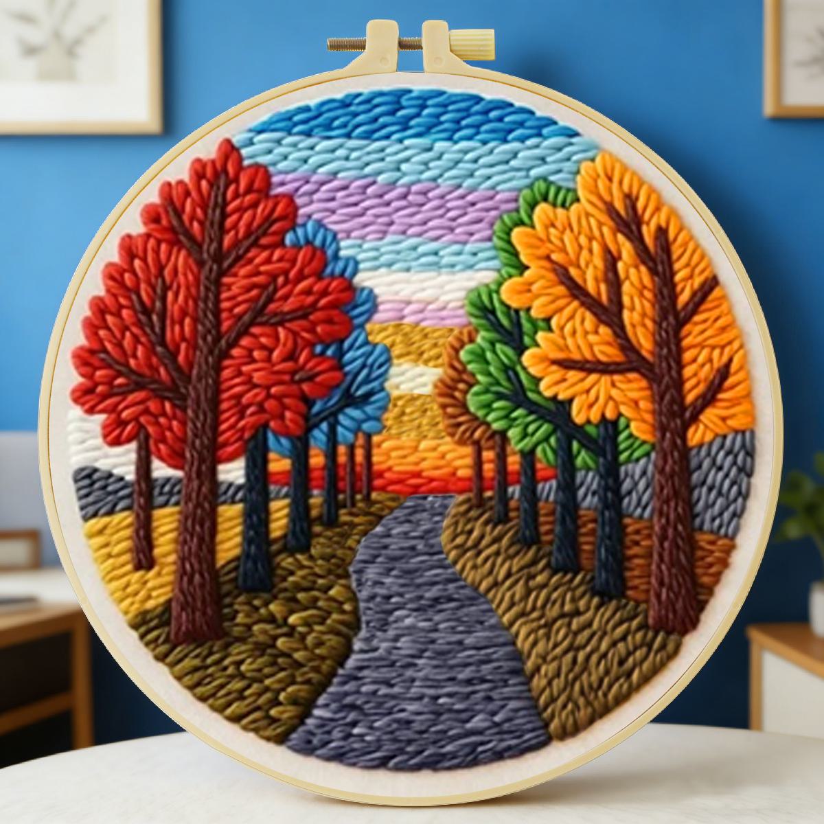 Is Sewing Textile Art - طقم تطريز بالإبرة المثقوبة بتصميم المناظر