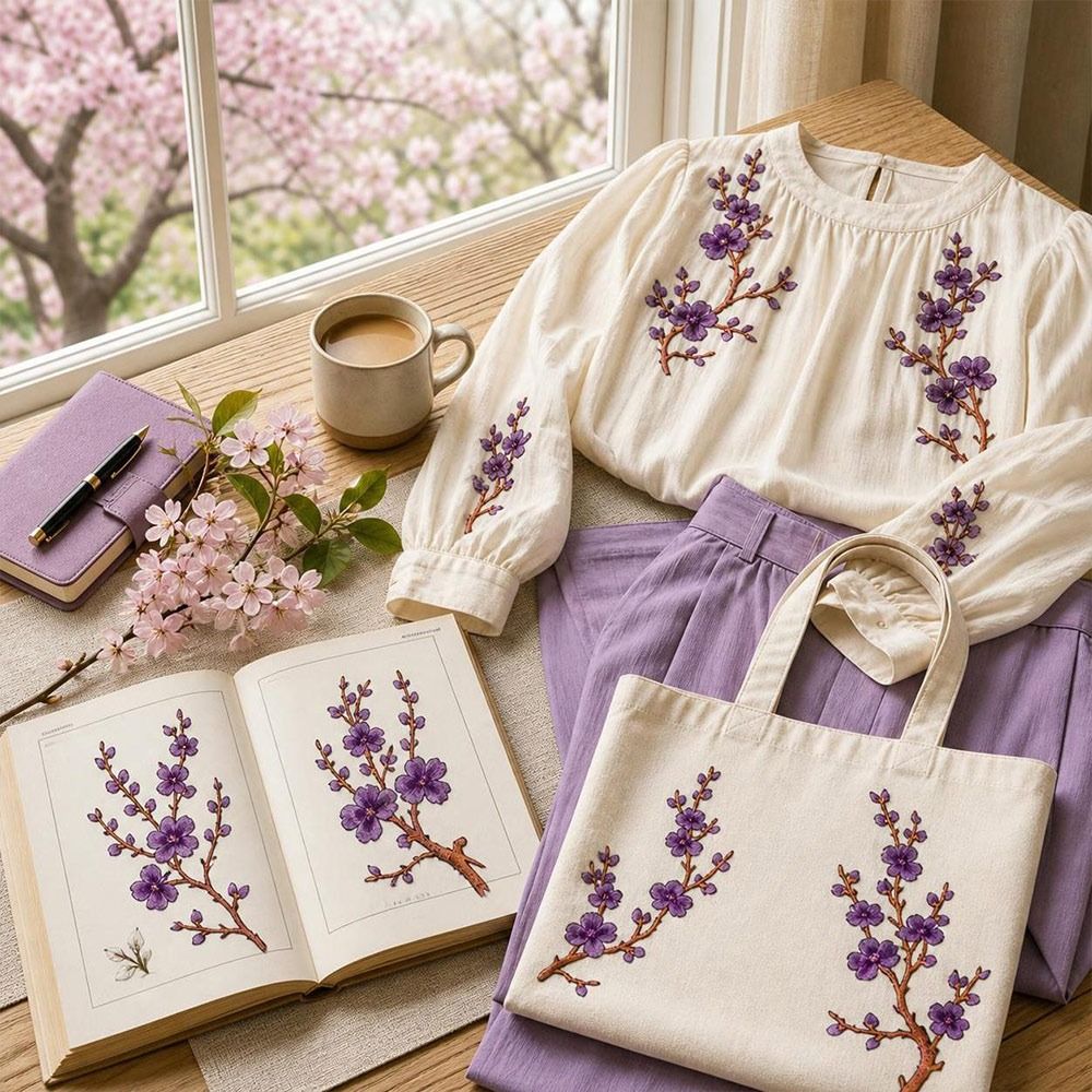 Textile For Sewing - رقع زهرة الكرز القابلة للصق بالكي