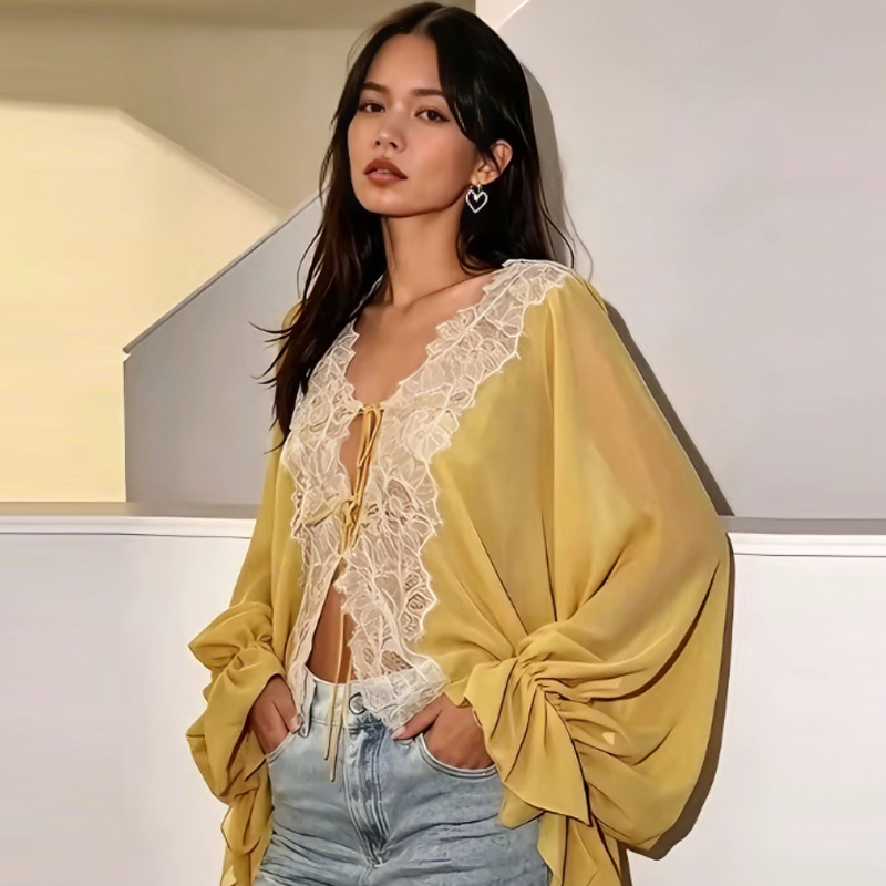 بلوزة نسائية من HXAO بأربطة، ب - مراجعة Sewing V وسعره
